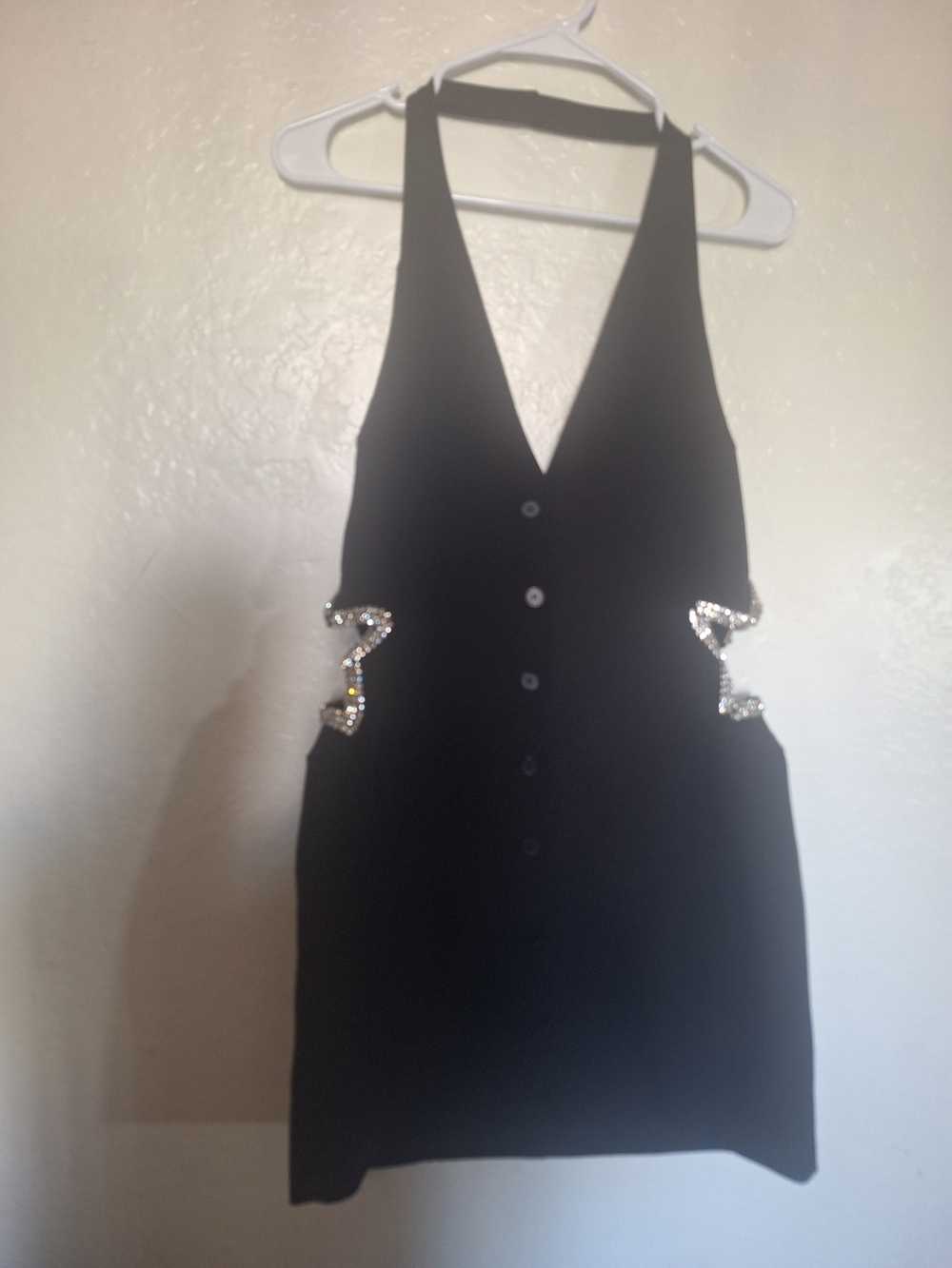Nasty Gal Black V-Neck Mini Dress with Crystal Side Embellishments